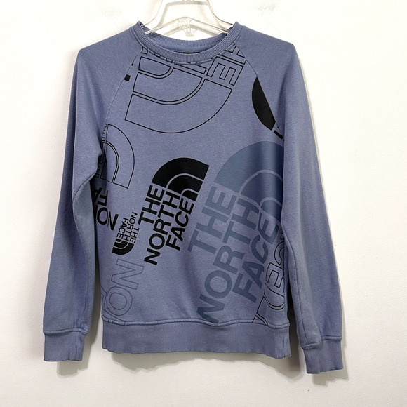 The North Face Womens Sweatshirt XS Logo Dusty Blue Crewneck Pullover Shirt - Picture 1 of 10